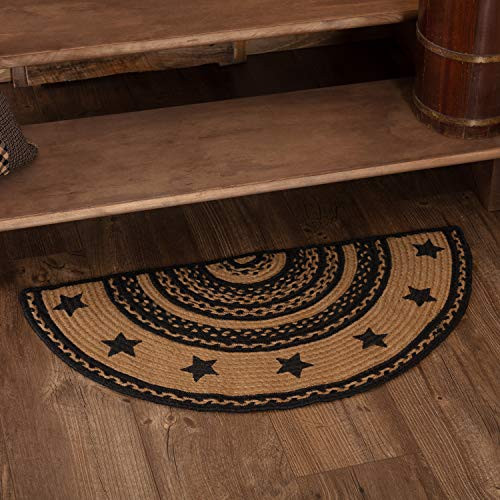 Classic Country Primitive Flooring - Farmhouse Jute Black Stenciled Stars Half Circle Rug Classic Country Primitive Flooring - Farmhouse Jute Black Stenciled Stars Half Circle Rug