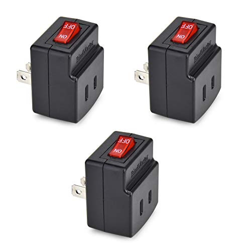 BindMaster Single Port Power Adapter for Outlet with Red Light Indicator On/Off Switch to be Energy Saving, Black {3 Pack}