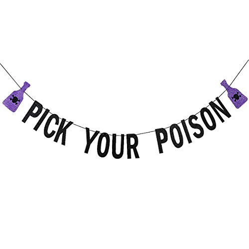Black Glittery Pick Your Poison Banner,Halloween Party Decoration Supplies Home Decor