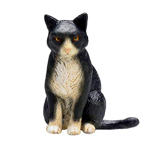 MOJO Black and White Cat Sitting Realistic Domesticated Animal Hand Painted Toy Figurine