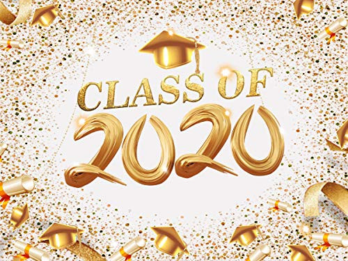 Glitter Gold and White 2020 Graduation Backdrop for Photography Class of 2020 Congrats Grad Party Favor Decorations Photo Booth Props