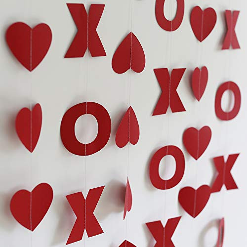 Red XOXO and Hearts Felt Garland - Valentines Day Red Heart Hanging String Garland - Valentines Day Decorations - Valentine Decorations