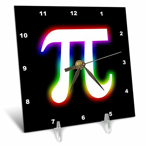 3dRose dc_24323_1 Pi Symbol Glowing on Black Background Desk Clock, 6 by 6-Inch
