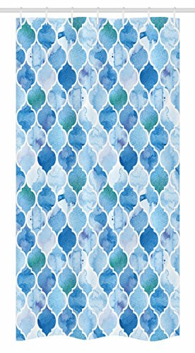 Ambesonne Moroccan Stall Shower Curtain, Oriental Style Arabic Mosaic Pattern in Watercolor Paint Retro Style Artwork Print, Fabric Bathroom Decor Set with Hooks, 36 W x 72 L Inches, Light Blue