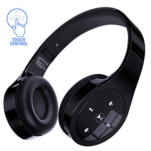 Memzuoix Bluetooth Headphones Over Ear with Gesture Touch Control, Hi-Fi Stereo Wireless Headphones Headset with Microphone, Rechargeable, Foldable, Soft Memory-Protein Earmuffs, Backup Wired Mode