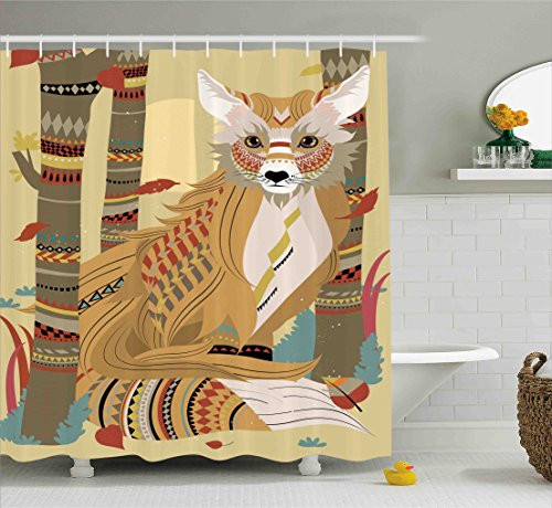 Ambesonne Fox Shower Curtain, Animal Theme a Fluffy Fox in the Forest and Tree Trunks Decorative Design Pattern, Fabric Bathroom Decor Set with Hooks, 75 Inches Long, Light Coffee Ambesonne Fox Shower Curtain, Animal Theme a Fluffy Fox in the Forest and Tree Trunks Decorative Design Pattern, Fabric Bathroom Decor Set with Hooks, 75 Inches Long, Light Coffee