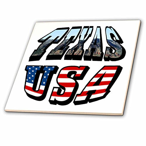 3dRose ct_50730_5 Picture and USA Flag Text for Texas Glass Tile, 4-Inch