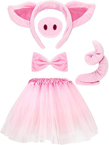 WILLBOND Pig Costume Set Tutu Skirt Costume Set Animal Fancy Costume Kit Accessories Pig Ears Nose Tail Bow Tie Tutu Skirt for Kids