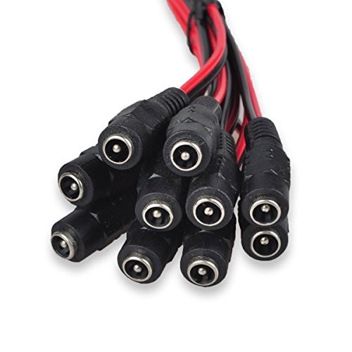 FolioGadgets 10-Pack Female DC 2.1mm x 5.5mm Wire Power Pigtails Adapter Barrel Plug Socket Cables for CCTV Security Camera, LED Strip Light and Other Low Voltage Application