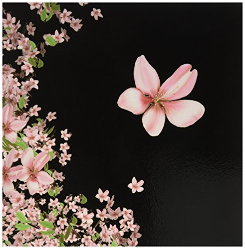 3dRose ct_97837_4 Pink and White Cherry Blossoms on Black Background Ceramic Tile, 12-Inch