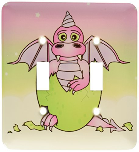 3dRose lsp_6094_2 Pink Baby Dragon in Green Cracked Egg Double Toggle Switch