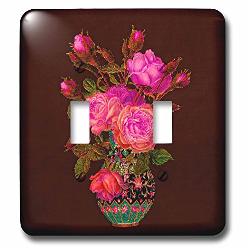 3dRose lsp_54002_2 Pink Rose Bouquet With Green Leaves In A Vintage Vase On A Dark Maroon Textured Background Toggle Switch