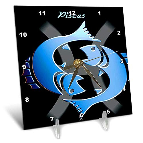 3dRose Pisces Zodiac Sign Desk Clock, 6 by 6-Inch