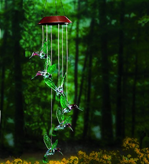 Plow & Hearth Color Changing Solar Powered Hummingbird Hanging Mobile with LED Lights 5 Dia. x 28 H