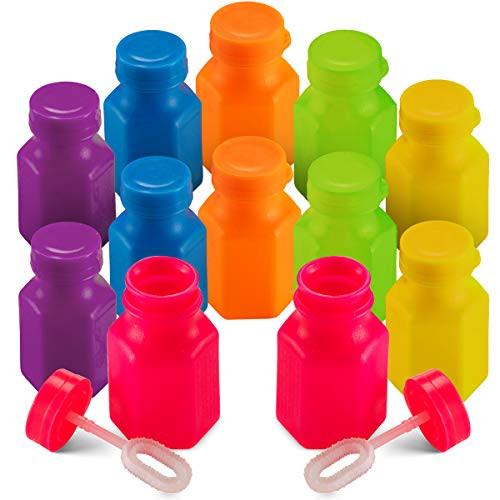 Mini Neon Party Bubbles (12 Pack) Assorted Mini Bubble Bottles with Blow Wands for Kids Outdoor Summer Party's, Birthday Favors and Goody Bag Stuffers