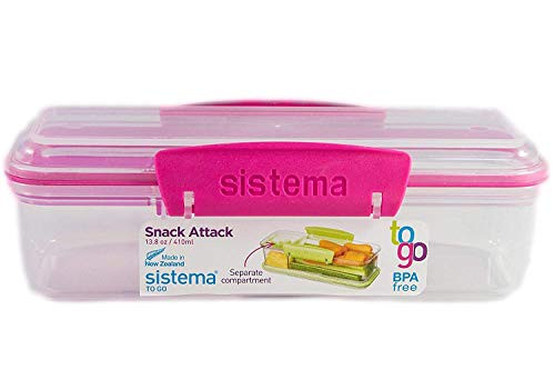Sistema Snack Attack To Go 410ml / 13.86oz Two compartments Lunch Box Container, Colors Vary, 1 Box