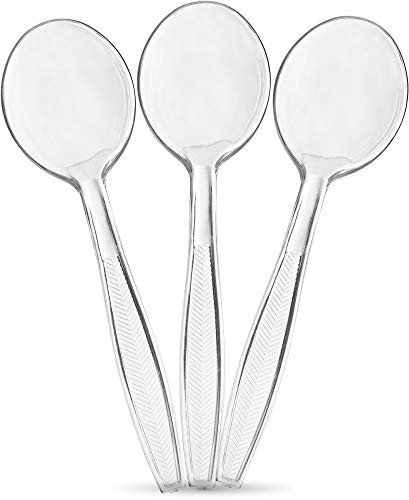 Plasticpro Clear Plastic Soup Spoons Disposable Cutlery Medium Weight Utensils 50 Count