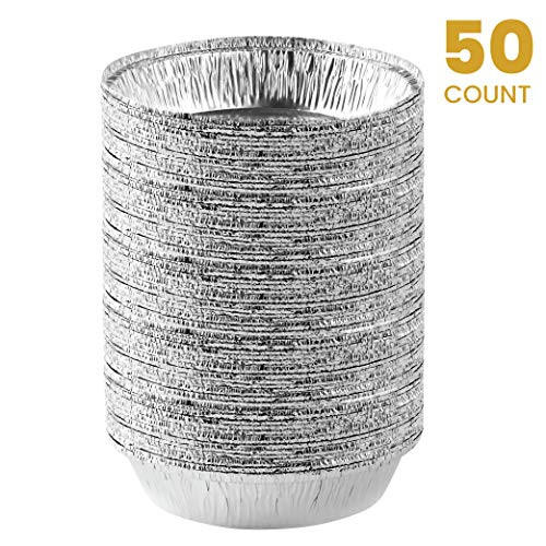 Plasticpro 7'' Inch Round Tin Foil Pans Disposable Aluminum, Freezer & Oven Safe - For Baking, Cooking, Storage, Roasting, Reheating, Pack of 50 Plasticpro 7'' Inch Round Tin Foil Pans Disposable Aluminum, Freezer & Oven Safe - For Baking, Cooking, Storage, Roasting, Reheating, Pack of 50
