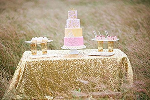 ShinyBeauty 60inx102in Sequin Tablecloth For Wedding/Party- (Light Gold)