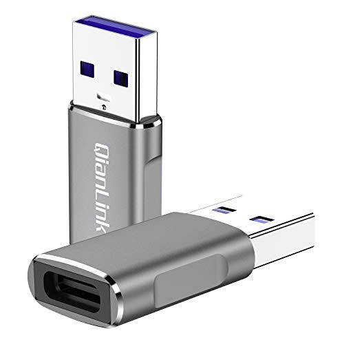 USB C to USB Adapter (2-Pack),QianLink USB Type C Female to USB 3.0 Male Adapter, Compatible with Laptops, Power Banks, Chargers, and More Devices with Standard USB A Ports (Gray)