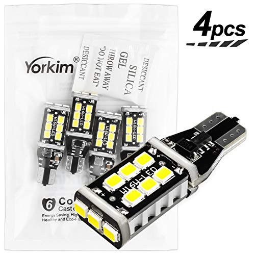 Yorkim T15 906 W16W for Back Up Lights Reverse Lights,912 921 LED Backup Light Bulbs High Power 2835 15-SMD Chipsets Extremely Bright Error Free, 6000K White, Pack of 4
