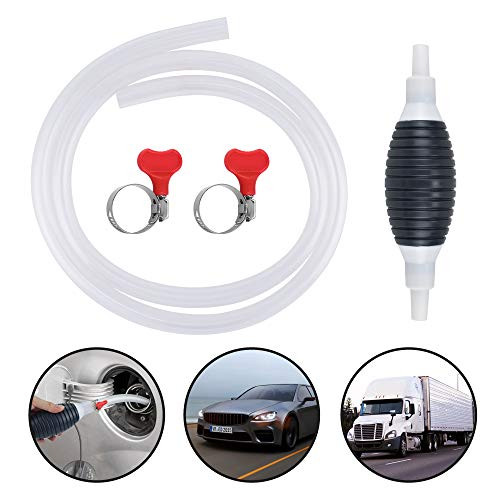 KATUMO Newest High Flow Gasoline Siphone Hose, Largest Siphon for Water, Gas Oil Water Fuel Transfer Siphon Pump, Portable Widely Use Hand Fuel Pump, Fuel Transfer Pump with 1.5M Durable PVC Hoses