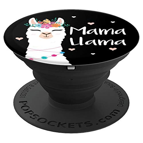 Mama Llama Cute Black Background Mom Gift PopSockets Grip and Stand for Phones and Tablets