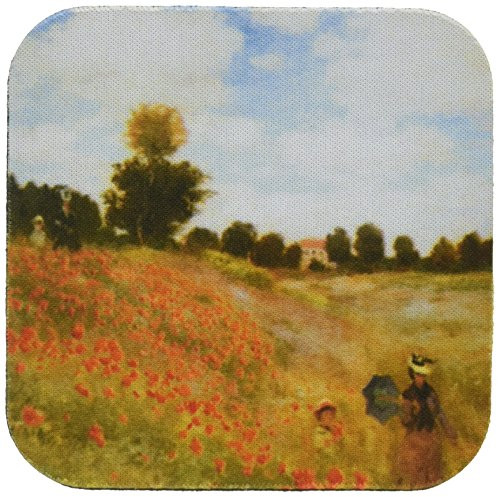3dRose CST_126569_1 Poppy Field at Argenteuil by Claude Monet, 1873 Soft Coasters, Set of 4