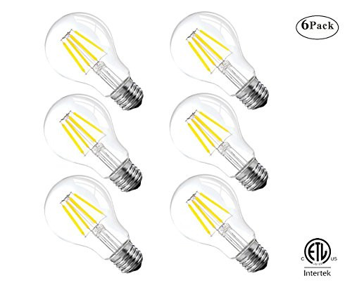 A60 4W LED Clear Light Bulb, LED Edison Bulb, Globe LED Light Bulbs, Filament LED Bulbs,E26 Base,400lm,4000K Daylight, Clear Glass Cover,NOT-Dimmable,6 Pack