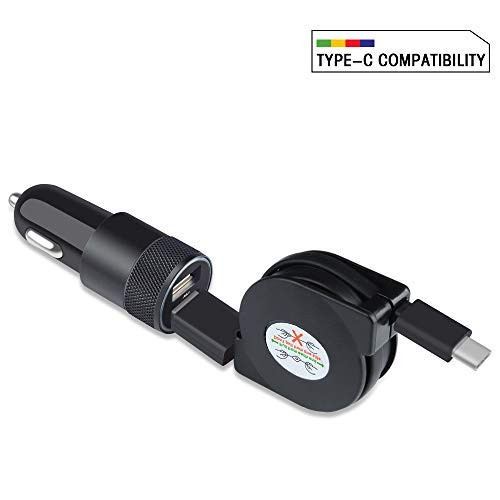 3.4A Fast C Car Charger Adapter for Samsung Galaxy A30s A20s S10e A10e A20 A50 A51 A70 A71, Moto G8 Plus,Retractable Car Charger Rapid Dual Port Car Charger Plug,3.3FT Retractable Cable Type C