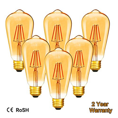 Dimmable 4W Vintage Edison Bulb, ST64(ST21) Antique Filament LED Light Bulbs (Amber Glass), 40W Equivalent, Soft Warm 2200K 280 Lumens, 6 Pack Dimmable 4W Vintage Edison Bulb, ST64(ST21) Antique Filament LED Light Bulbs (Amber Glass), 40W Equivalent, Soft Warm 2200K 280 Lumens, 6 Pack