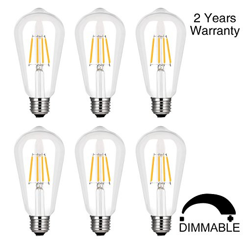 Antique LED Bulbs Soft Warm White 2700K, 4W ST64 Dimmable Vintage Edison LED Bulbs, Squirrel Cage Filament Bulb, 360 Lumens, E26 Clear Glass, Pack of 6(2 Year Warranty)