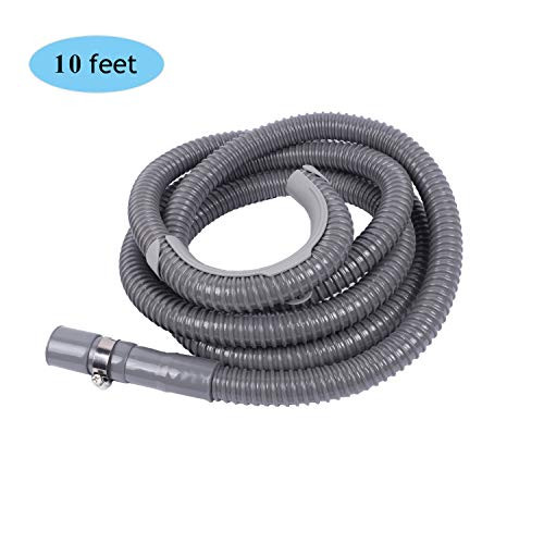 ALXEH Universal Washer Drain Hose 10ft, Corrugated Washing Machine Discharge Hose Drain Replacement with Clamp, Fits Up to 1-1/4 Dia Drain Outlet