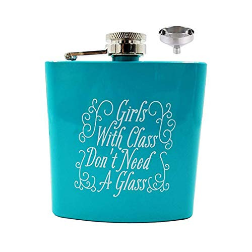 Liquor Flasks Funny Leakproof Spirits-Gift-Flask - Stainless Steel 6oz Cute-Matte Flask with Funnel (Blue)