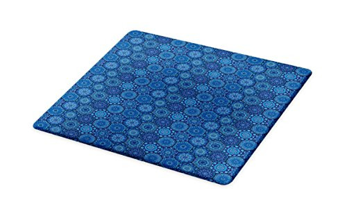 Lunarable Dark Blue Cutting Board, Hexagonal Honeycomb Pattern Bohemian Rich Mandala Motifs Moroccan Tile, Decorative Tempered Glass Cutting and Serving Board, Small Size, Dark Blue
