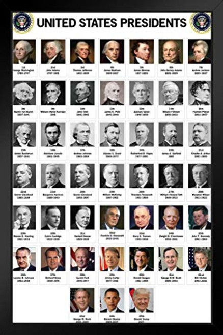 Presidents of The United States Chart Classroom Black Wood Framed Art Poster 14x20