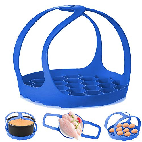 Pressure Cooker Sling?Silicone Bakeware Sling for 6 Qt/8 Qt Instant Pot, Ninja Foodi and Multi-function Cooker Anti-scalding Bakeware Lifter Steamer Rack?BPA-Free Silicone Egg Steamer Rack (Blue)