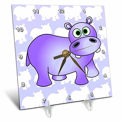 3dRose dc_24624_1 Pretty Purple Hippopotamus Cute Hippo Desk Clock, 6 by 6-Inch