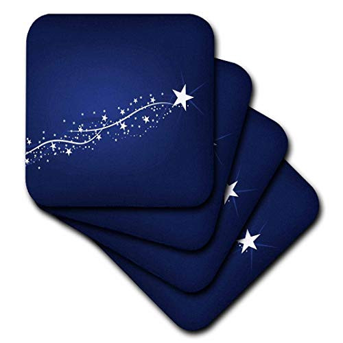 3dRose CST_152863_3 Pretty White Shooting Star on a Blue Background Ceramic Tile Coasters, Set of 4