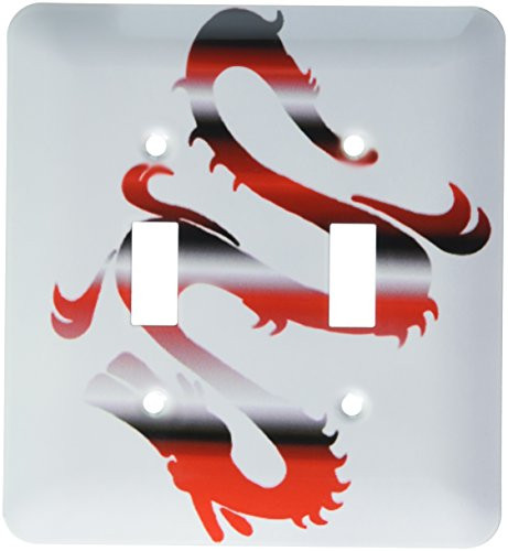 3dRose lsp_204316_2"Print of Asian Red And Gray Dragon Double Toggle Switch, Multicolor