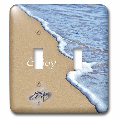 3dRose lsp_214442_2 Print of Beach Shore with Enjoy And Flip Flops Double Toggle Switch