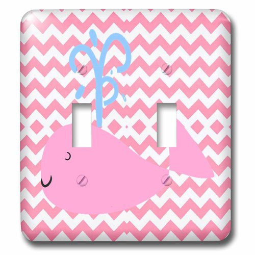 3dRose lsp_204006_2"Print Of Cute Whale On Pink Chevron Double Toggle Switch, Multicolor