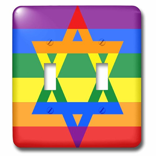 3dRose lsp_204090_2 Print of Jewish Star Over Gay Pride Colors Double Toggle Switch