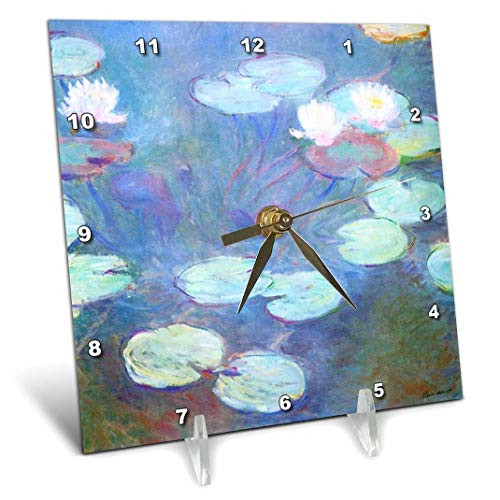 3dRose Print of Monet Painting Water Lilies Pink-Desk Clock, 6 by 6-inch (dc_203692_1), 6" x 6"
