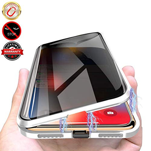 LISADE Privacy Magnetic Case for iPhone X/XS, Anti Peeping Clear Double Sided Tempered Glass [Magnet Absorption Metal Bumper Frame] Thin 360 Full Protective Phone Case for iPhone X/XS 5.8'' Silver