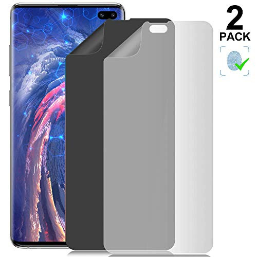[2 Pack] Galaxy S10 Plus Privacy/HD Screen Protector, Anti-Spy Flexibel Film TPU Screen Protector for Galaxy S10 Plus 6.4 Inch 2020 [Support Fingerprint ID] [Case Friendly] [Full Coverage] - Black