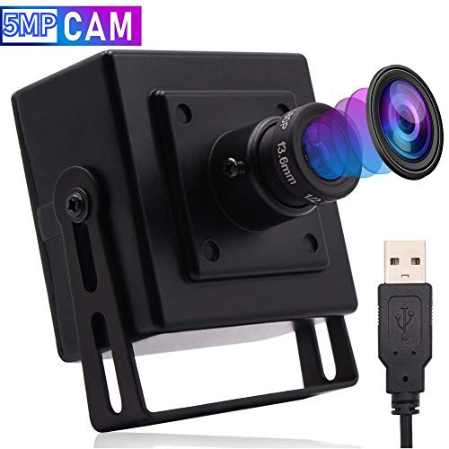 Usb Camera 5 Megapixel 2592X1944 Webcam with CMOS OV5640 Image Sensor and Aluminum Mini Box,Usb with Camera with 2.1mm Lens Web cam with UVC for Use in Android Windows Linux Mac Raspberry Pi,Plug&Play