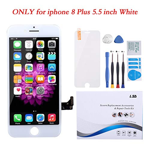 for iPhone 8 Plus Screen Replacement 5.5 inch White, Compatible with iPhone 8 Plus Digitizer Touch Screen Display Assembly with Repair Tools kit and Screen Protector for iPhone 8 Plus LCD Screen White