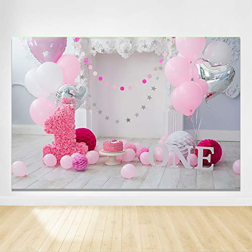 Felizotos Pink White First Birthday Happy Birthday Backdrop Girl 1st Birthday Party Decorations Photobooth Photography Booth Studio Background 6x4ft