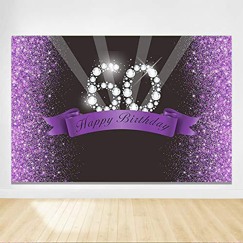 Felizotos 60th Birthday Backdrop Purple Black Background 60th Birthday Party Decorations Backdrop Sixty Years Old Anniversary Photography Banner 6x4ft